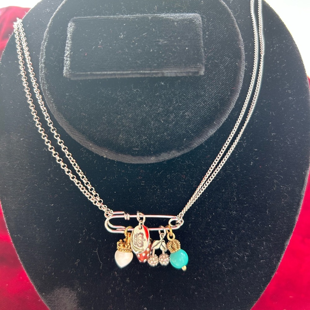 Juicy Couture Silver Necklace with Gold and Turquoise Charms